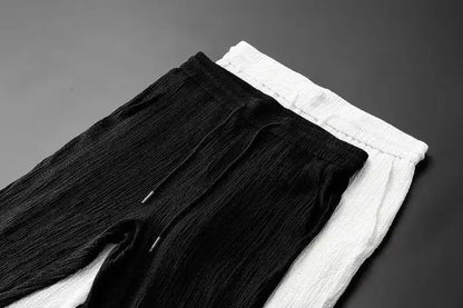 Summer Ultra-thin Five-piece Ice Silk Linen Suit Men's Cotton Linen 2-piece Set Loose-fit Mid-sleeve T-shirt Sports Wear - Ellianto fashion Men's