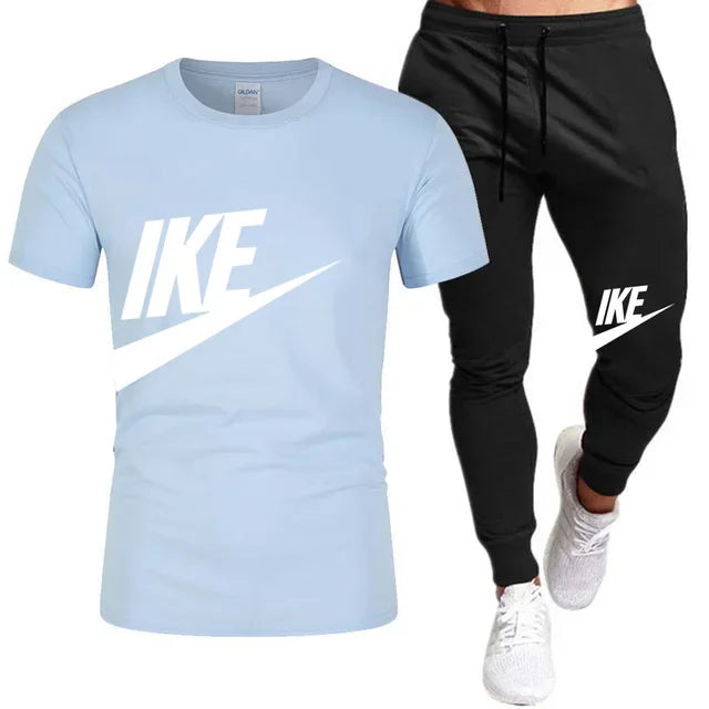 Set The new summer fashion sportswear for 2025: men's short-sleeved high-quality cotton T-shirt + sports shorts 2-piece set, men's c - Ellianto fashion Men's