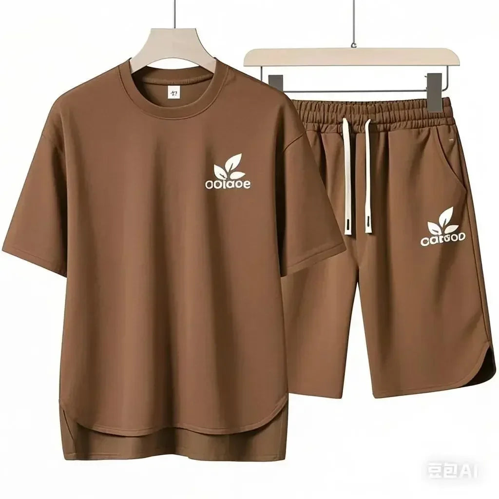 Set 2025 High-quality European and American men's casual sportswear: a comfortable and breathable two-piece set consisting of a fitn - Ellianto fashion Men's