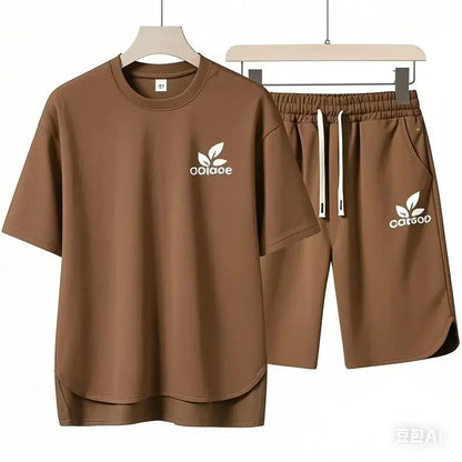 Set 2025 High-quality European and American men's casual sportswear: a comfortable and breathable two-piece set consisting of a fitn - Ellianto fashion Men's