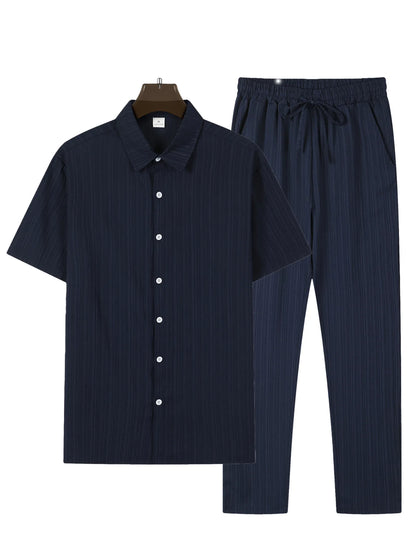 (Shirt+Pants) 2025 Summer new arrival Men Fashion Classic Shirt men Business Casual Shirts Men A Set Of Clothes - Ellianto fashion Men's