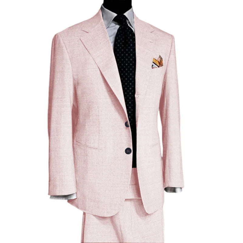 British Style light colour Men Suit 2 Piece Jacket Pants Summer Linen Comfortable Suit Jacket Banquet Wedding Dress Tailor made - Ellianto fashion Men's