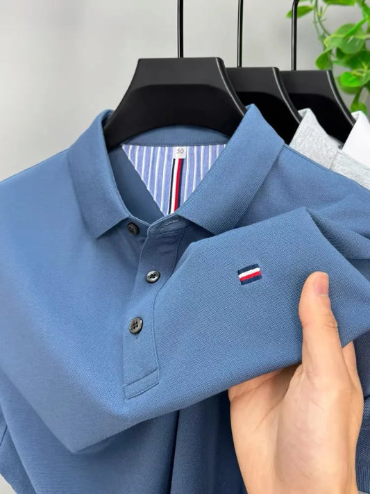 High end summer ice silk breathable short sleeve POLO shirt men's fashion brand classic embroidery business casual Paul T-shirt - Ellianto fashion Men's