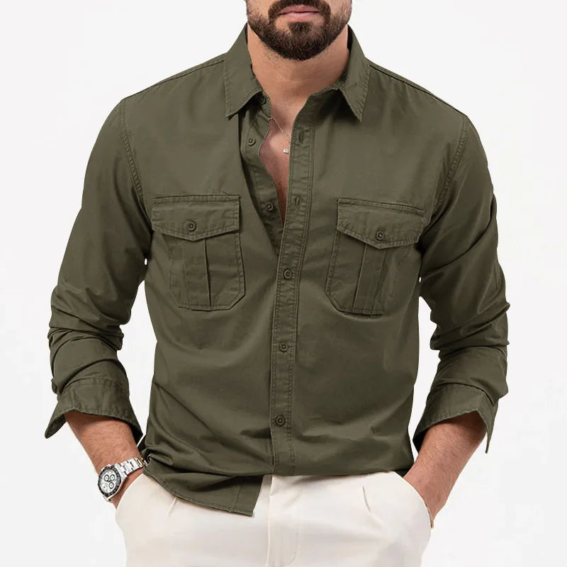 Men Shirt Mens Business Casual Shirts 2020 New Arrival Men Famous Brand Clothing Army Green Long Sleeve Camisa Masculina - Ellianto fashion Men's