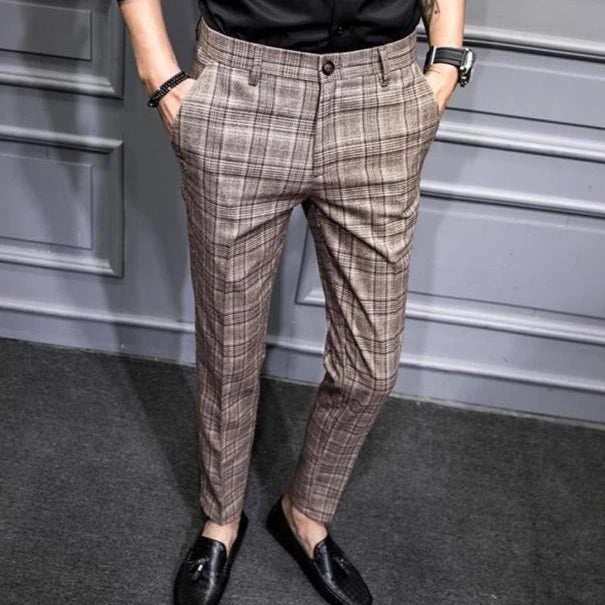 Slim Fit Plaid Suit Trousers for Men Summer 2025 Korean Reviews Many Clothing High Quality Designer Elegant New Man Suits Pants - Ellianto fashion Men's