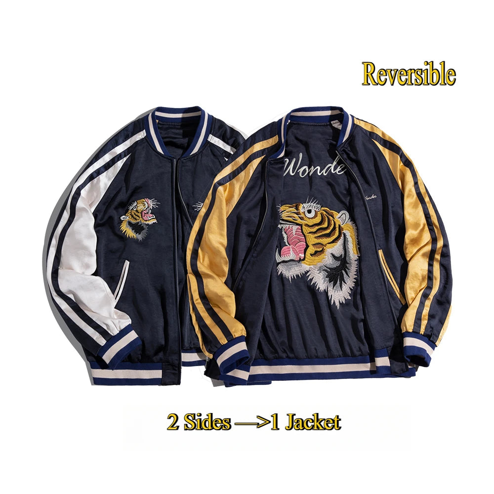 Maden Retro Reversible Yokosuka Jacket Tiger Embroidered Iron-Free Drape Jacket Men's Spring and Fall Trendy Patchwork Outwear