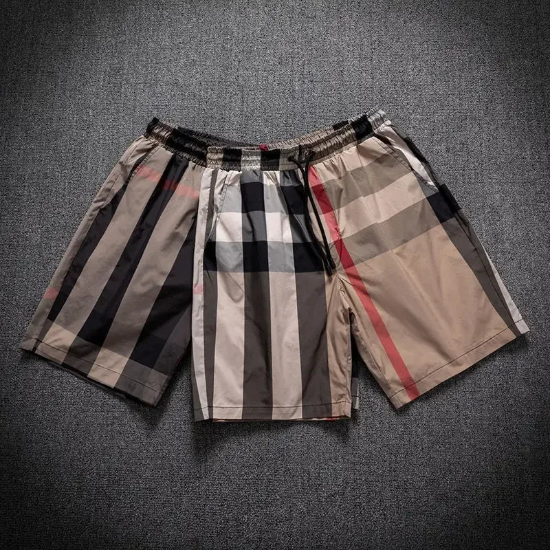 SET 2025 Spring Summer Men New Plaid Trends High-end Drape Loose Beach Pants Casual Comfortable Fashion Shorts Male Thin Short Pants - Ellianto fashion Men's