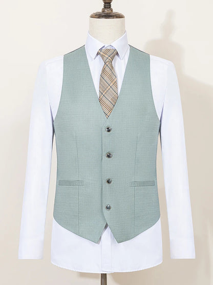 ST Cassy High Quality Men's Suit Summer thin Green Slim Fit Formal Business Office Men's Suits（jacket+Vest+Pants） - Ellianto fashion Men's