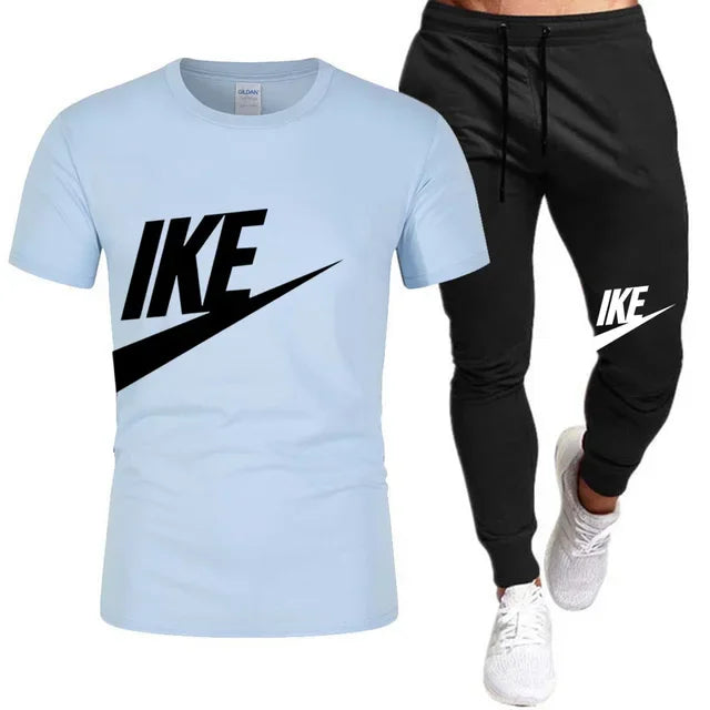 Set The new summer fashion sportswear for 2025: men's short-sleeved high-quality cotton T-shirt + sports shorts 2-piece set, men's c - Ellianto fashion Men's