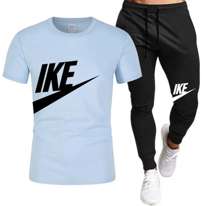Set The new summer fashion sportswear for 2025: men's short-sleeved high-quality cotton T-shirt + sports shorts 2-piece set, men's c - Ellianto fashion Men's