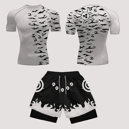Men’s Anime Print Tracksuit – 2-Piece Breathable Sports Set with T-Shirt, Shorts & Joggers