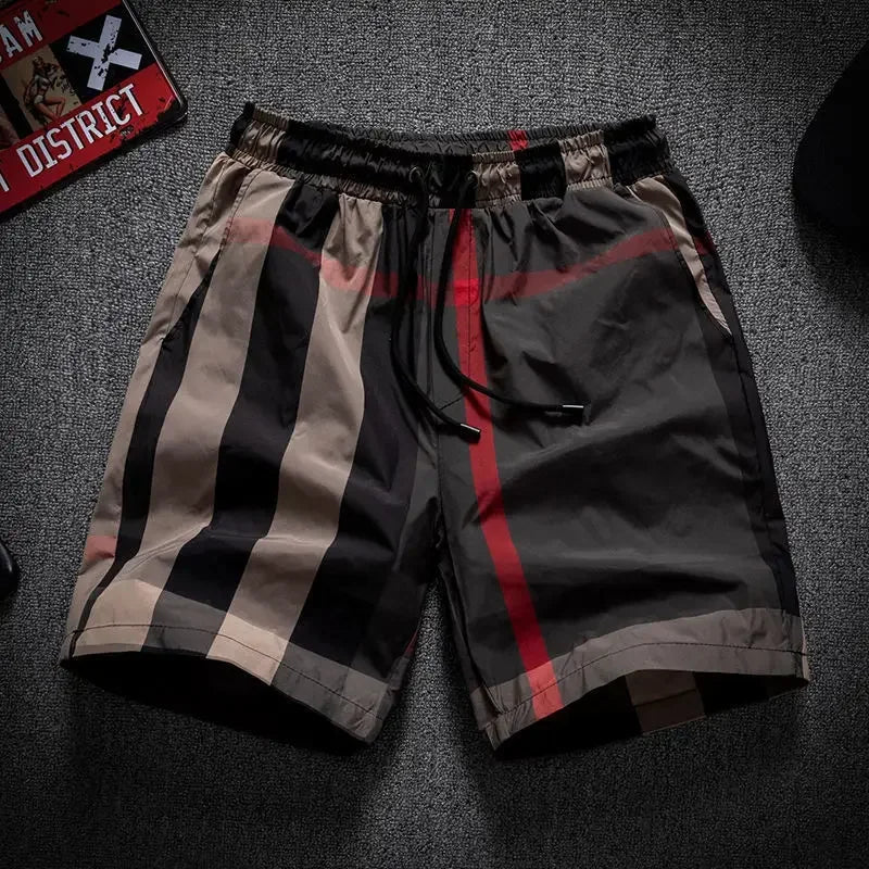SET 2025 Spring Summer Men New Plaid Trends High-end Drape Loose Beach Pants Casual Comfortable Fashion Shorts Male Thin Short Pants - Ellianto fashion Men's