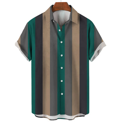 Men's Hawaiian Short Sleeve Shirt Elegant Summer Stripes Print Fashion Casual Social Oversized Y2k Harajuku Luxury Clothing Hot - Ellianto fashion Men's