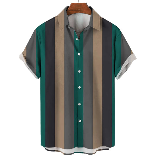 Men's Hawaiian Short Sleeve Shirt Elegant Summer Stripes Print Fashion Casual Social Oversized Y2k Harajuku Luxury Clothing Hot - Ellianto fashion Men's