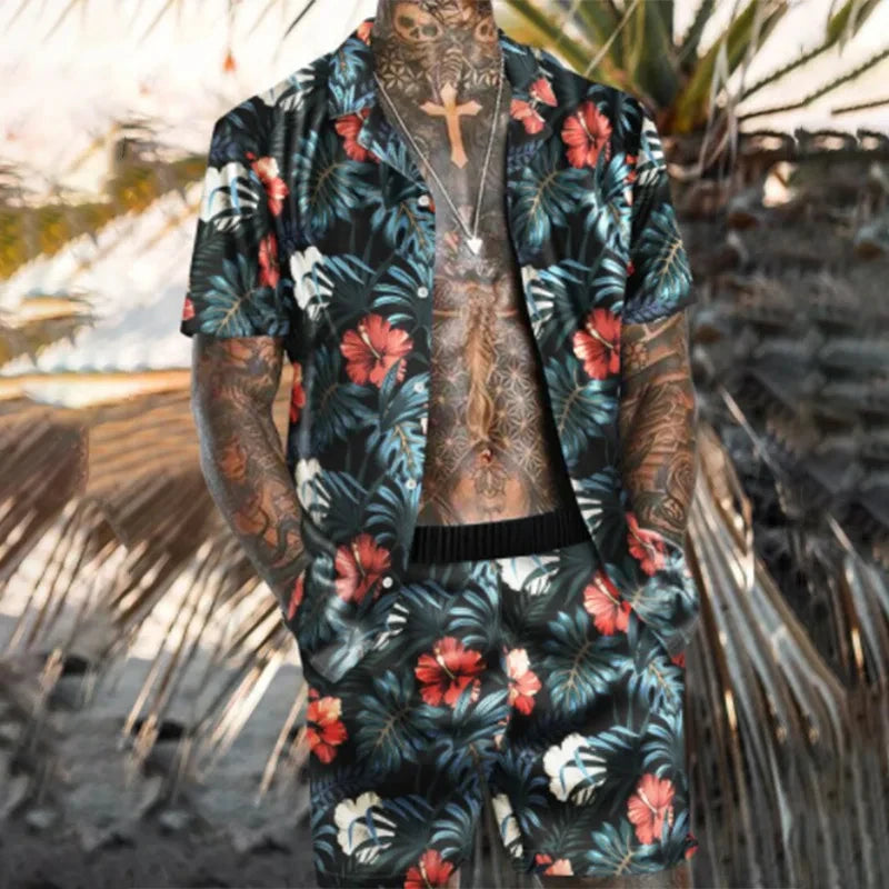 Hawaiian Shirt Sets 3D Printed Men's Fashion Short Sleeves Shirts Oversized Beach Shorts Summer Streetwear Suits Clothing - Ellianto fashion Men's
