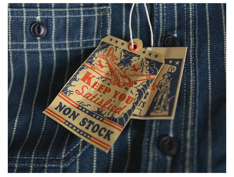 Non Stock Wabash Dot Striped Shirt Vintage Style Button Down Workshirt For Men - Ellianto fashion Men's