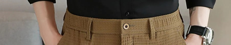 Trousers For Men Social Tailoring Slim Fit Khaki Business Waffle Tressed Work Wear Man Suits Pants Luxury Luxury Spring Clothes - Ellianto fashion Men's