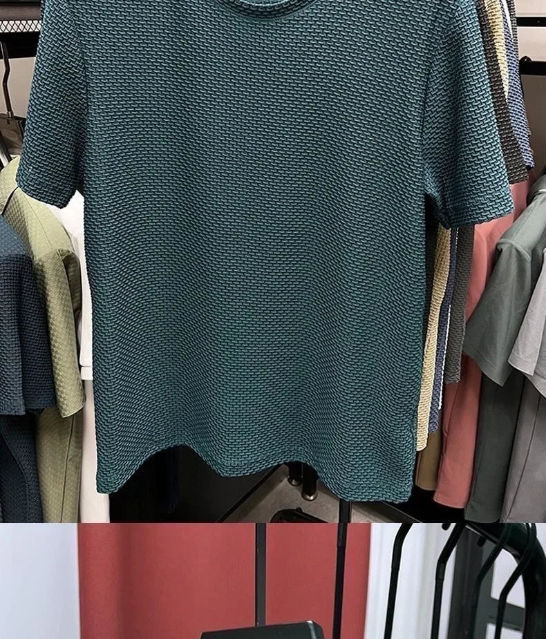 Men's Ice Silk T-Shirt Short Sleeve Lightweight Breathable Comfortable Cool Feeling Casual Trendy Summer Elastic Slim Fit - Ellianto fashion Men's