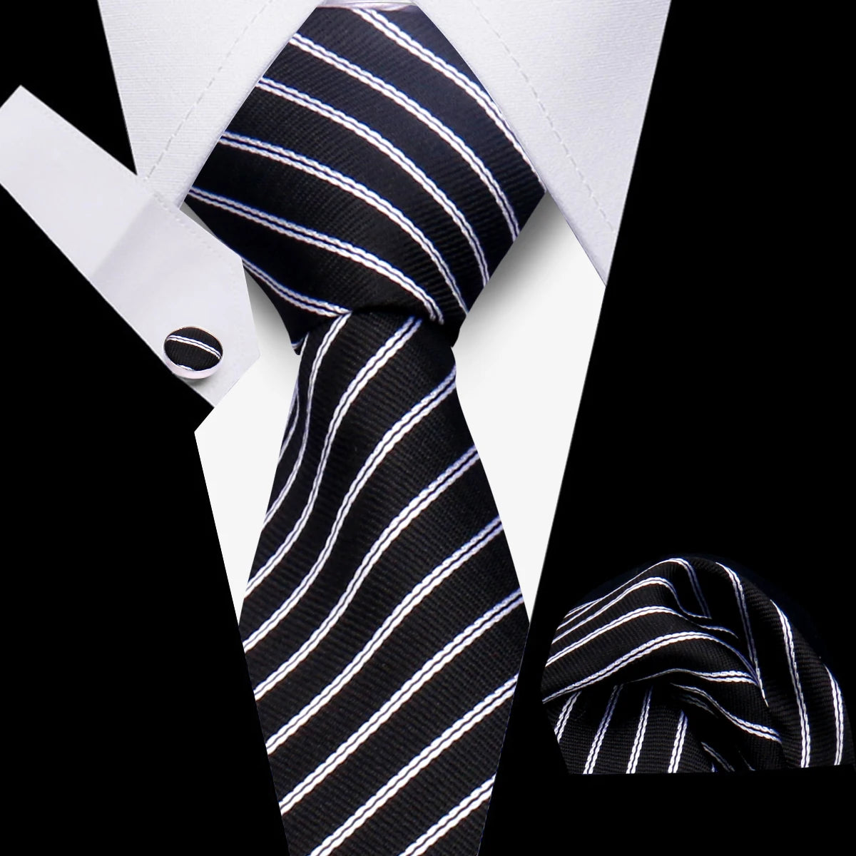 Business Ties For Men Tie Set Dots Necktie Classic Plaid Cufflinks Stripe Handkerchief For Wedding High Quality Formal Gravata - Ellianto fashion Men's