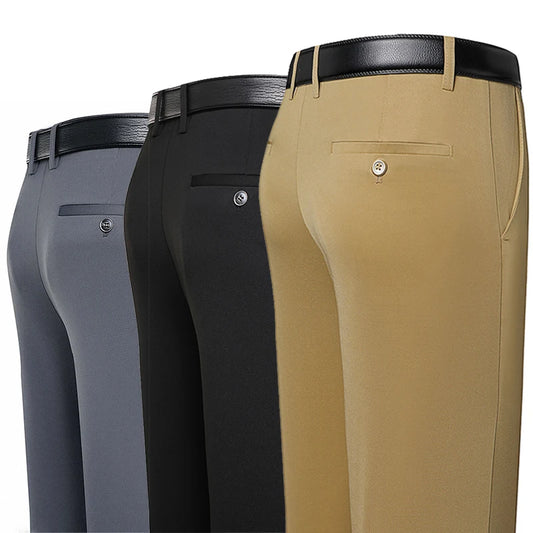 Men's Trousers Summer Thin Business Casual Pants Classic Solid Color Elastic Comfortable Loose Straight Brand Men's Wear - Ellianto fashion Men's
