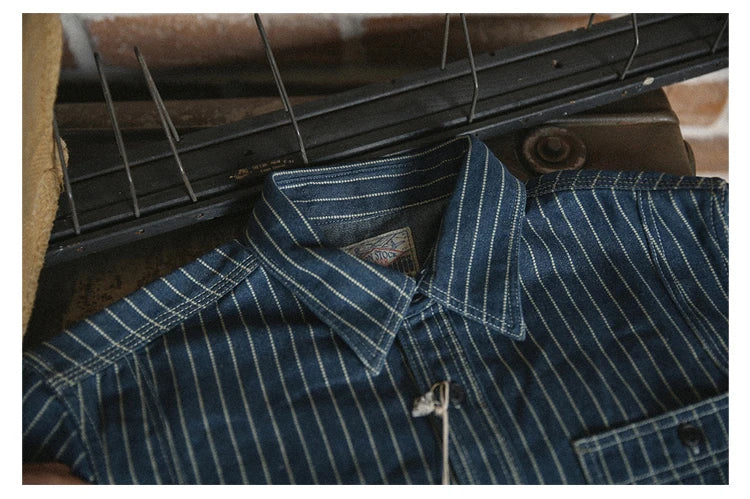 Non Stock Wabash Dot Striped Shirt Vintage Style Button Down Workshirt For Men - Ellianto fashion Men's