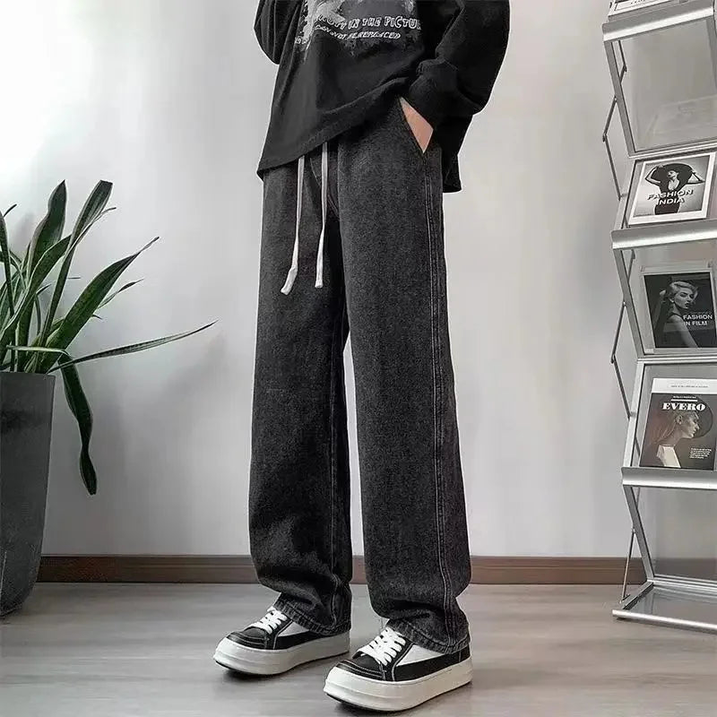 Loose Straight Leg Men's Jeans Summer Trendy Casual Versatile Handsome New Style Long Pants Clothing Matching - Ellianto fashion Men's
