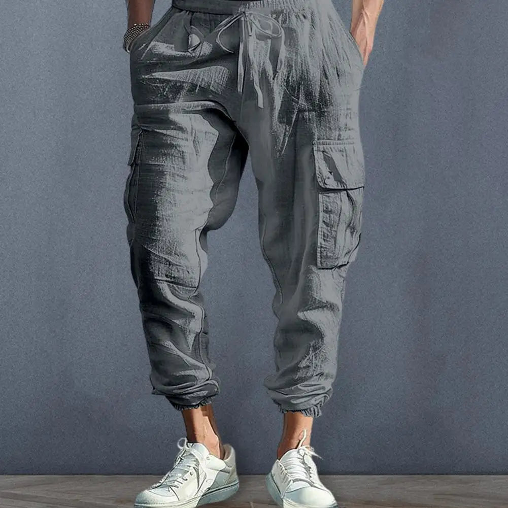 Lightweight Summer Trousers Men Linen Pants Breathable Men's Linen Jogger Pants with Drawstring Waist for Summer for Beach - Ellianto fashion Men's