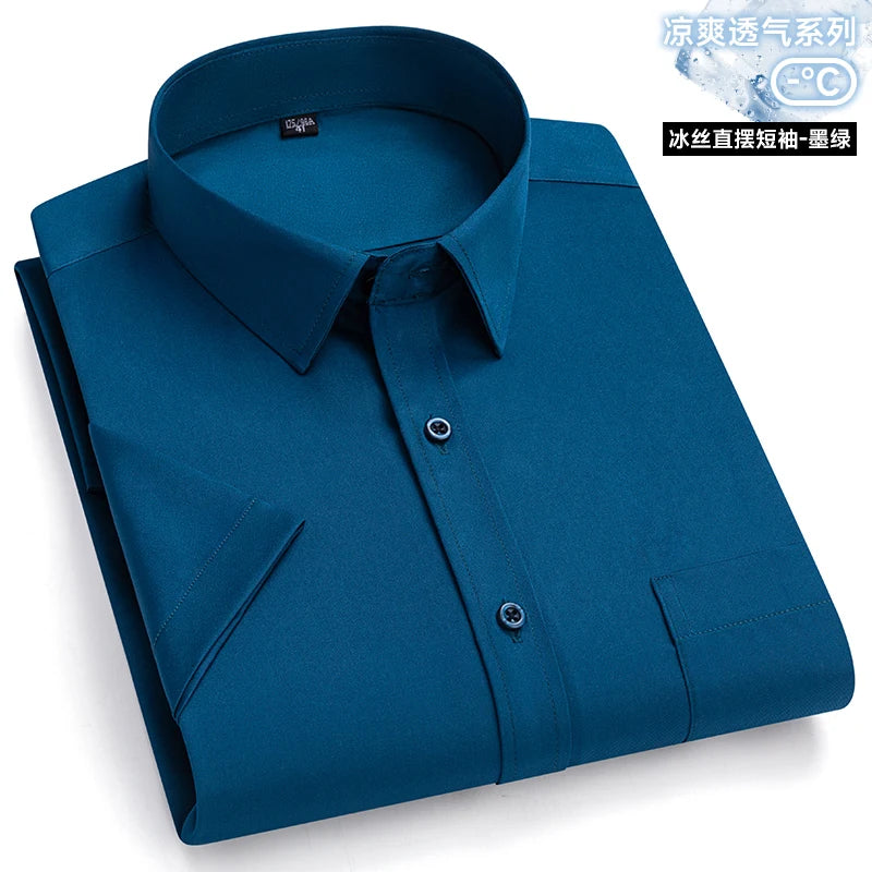 New Anti-Wrinkle Men Shirts Short Sleeves Dress Shirts For Men Slim Fit Camisa Social Business Blouse Pocket White Shirt S-7XL - Ellianto fashion Men's