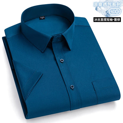 New Anti-Wrinkle Men Shirts Short Sleeves Dress Shirts For Men Slim Fit Camisa Social Business Blouse Pocket White Shirt S-7XL - Ellianto fashion Men's
