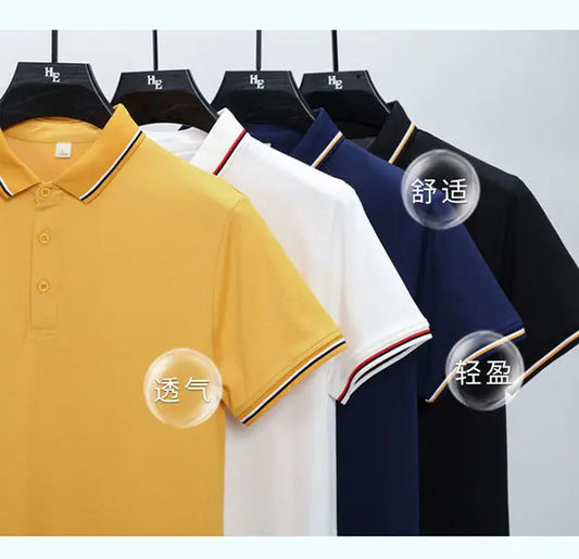 Pure Cotton New Thin Short-sleeved Polo Casual Lapel Top Base Shirt European and American Style - Ellianto fashion Men's
