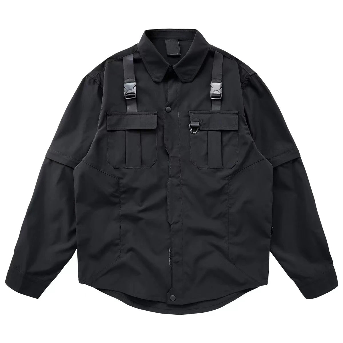 Men's Techwear Button Up Shirt Oversized Streetwear Harajuku Hip Hop Shirts Detachable Sleeve Black Tooling Button Up Blouse - Ellianto fashion Men's