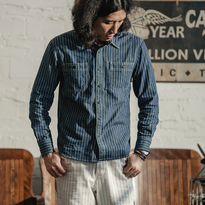 Non Stock Wabash Dot Striped Shirt Vintage Style Button Down Workshirt For Men - Ellianto fashion Men's
