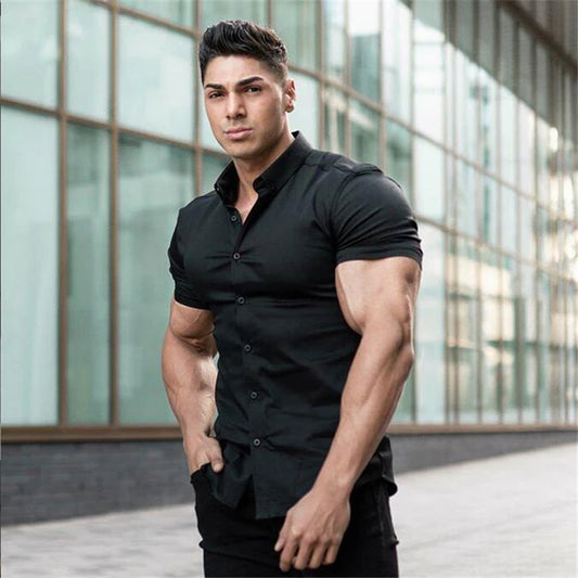 Summer Fashion Super Slim Fit Short Sleeve Shirts Men Classic Casual Dress Shirt Male Hipster Relaxed Luxe Formal Shirt - Ellianto fashion Men's