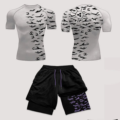 Men’s Anime Print Tracksuit – 2-Piece Breathable Sports Set with T-Shirt, Shorts & Joggers