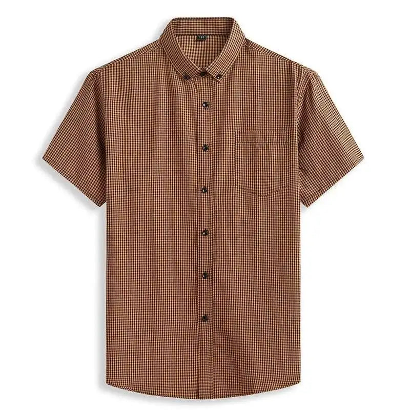 Plus Large Short Sleeve Men Pure Cotton Summer Comforable Plaid Mens Shirts Business Formal Casual Slim Fit Loose Big Size 8XL