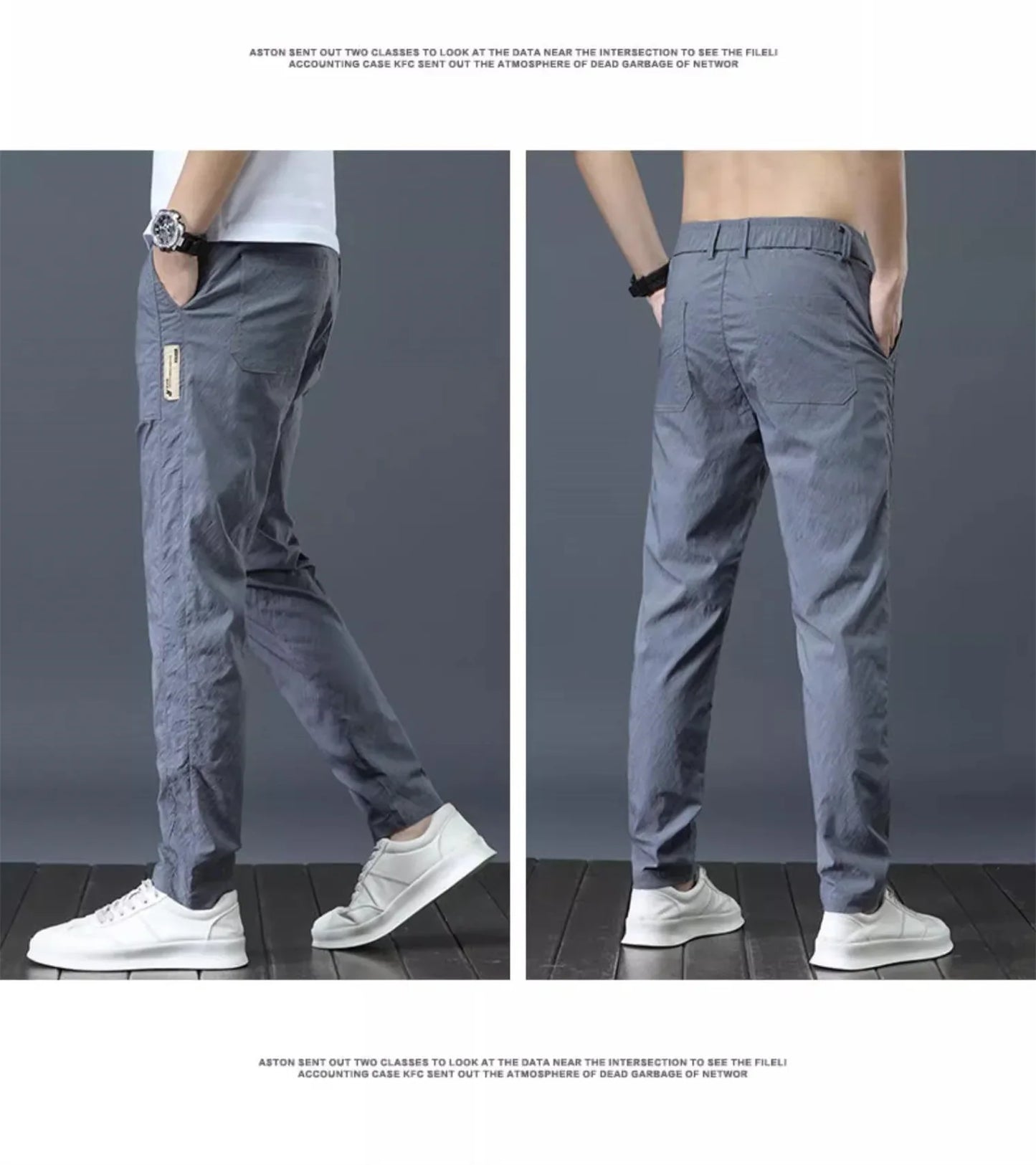 Men's Summer Thin Casual Pants Breathable Ice Silk Elastic Straight-leg Loose-fit Quick Dry Pants Trendy Versatile Long - Ellianto fashion Men's