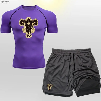 New Gym Shorts Men Double-Deck Workout 2 In 1 Quick Dry Compression T Shirt Suit Outdoors Running Tracksuit Jogging