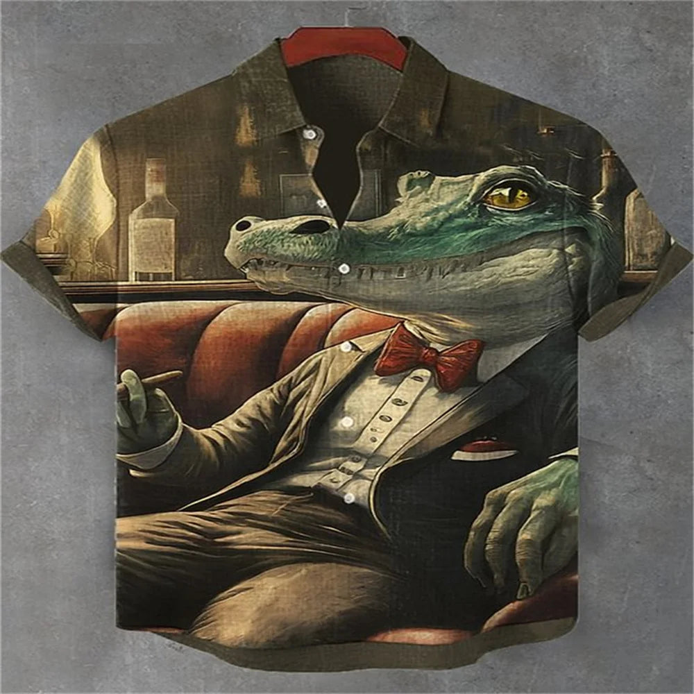 Men's trendy imitation linen crocodile shirt, high-quality and fashionable casual shirt - Ellianto fashion Men's