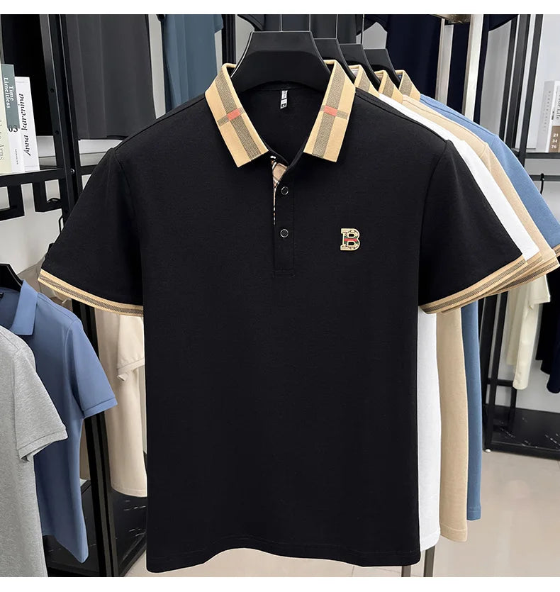 New men's fashionable short sleeved summer designer exquisite craftsmanship embroidery stand collar polo business casual T-shirt - Ellianto fashion Men's