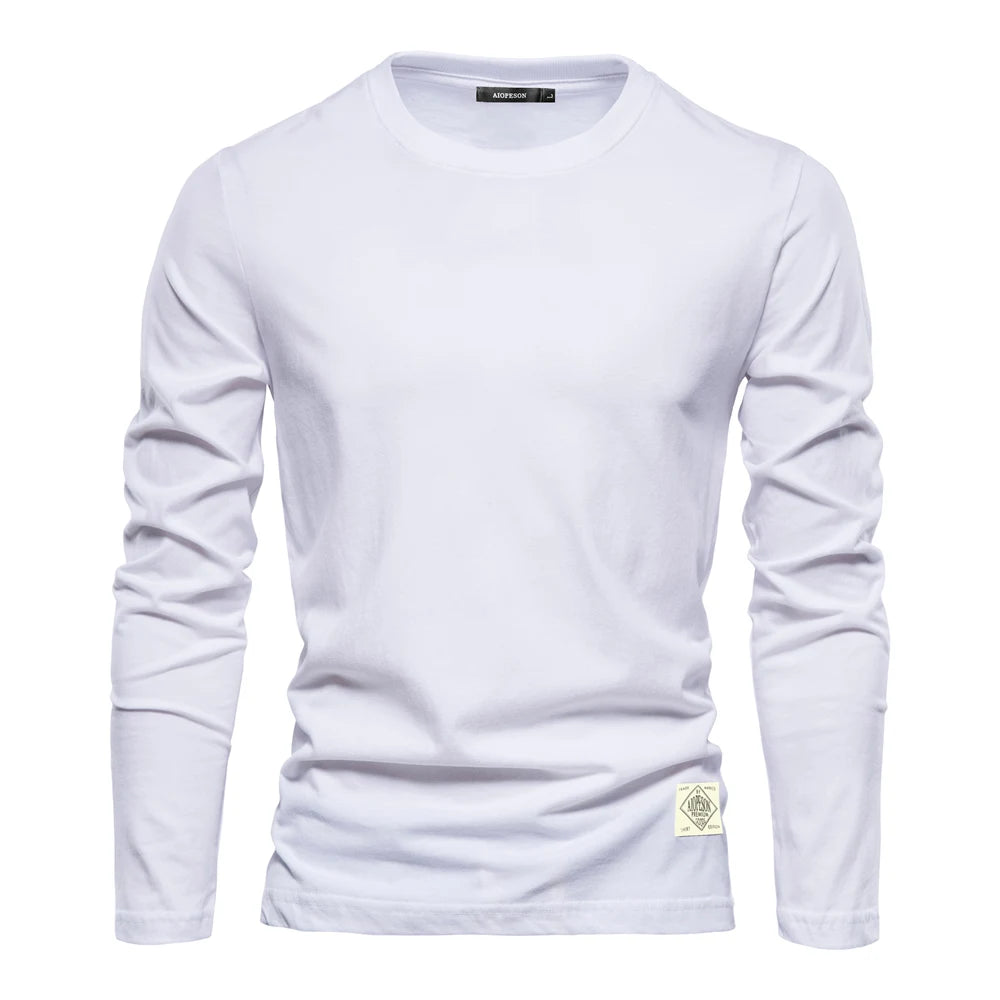 Men‘s T-shirts 100% Cotton Long Sleeve Casual Tops Solid Color High Quality Backing T-Shirt Spring Autumn Classic Men Clothing - Ellianto fashion Men's