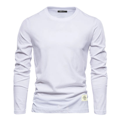 Men‘s T-shirts 100% Cotton Long Sleeve Casual Tops Solid Color High Quality Backing T-Shirt Spring Autumn Classic Men Clothing - Ellianto fashion Men's