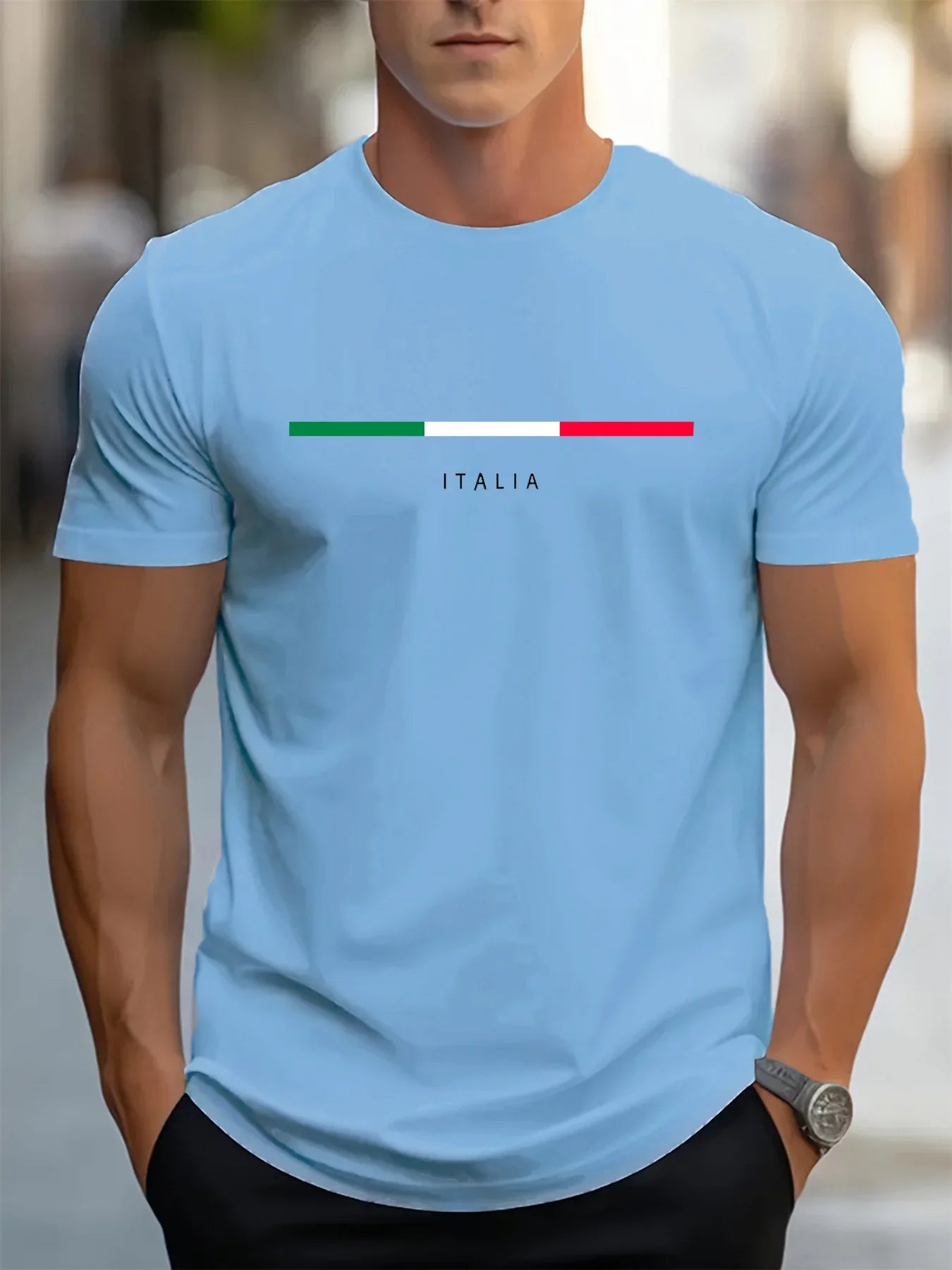 Men's summer 100 cotton fashionable casual loose plus size ITALIA pattern printed sports round neck short sleeved T-shirt top - Ellianto fashion Men's