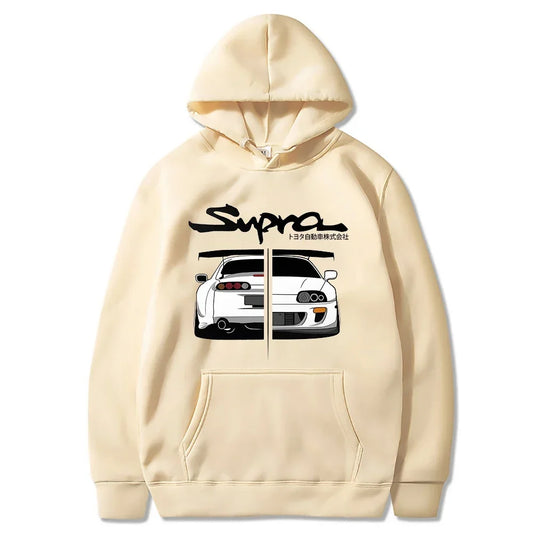 Initial D Supra Hoodie – Lightweight Japanese-Style Manga Print Sweatshirt with Loose Fit and Long Sleeves for Spring-Autumn Comfort
