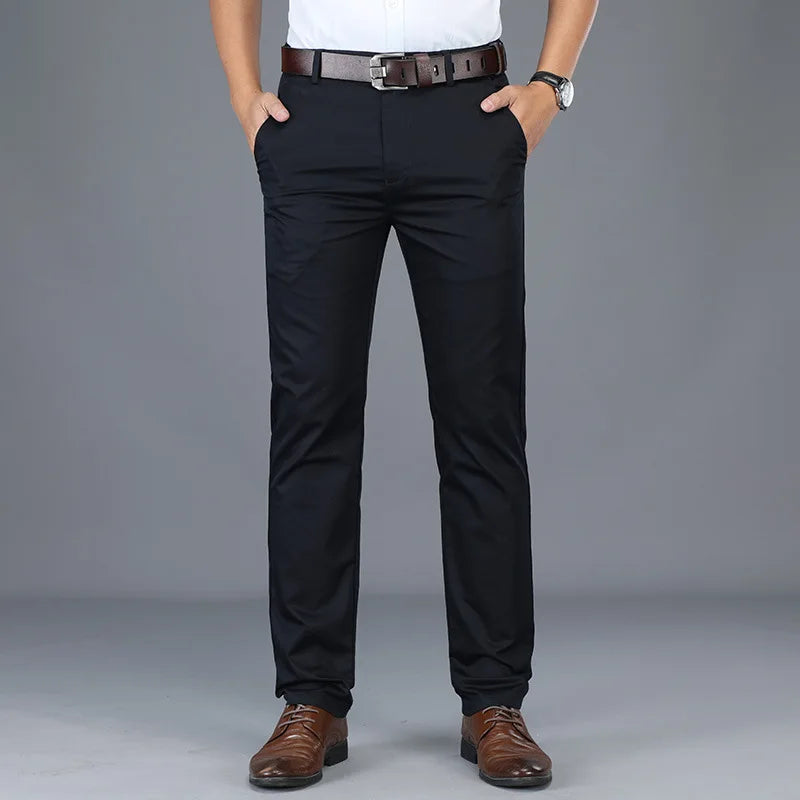 Classic Casual Pants Mens Clothing Straight Business Green Black Khaki Trousers Comfortable Male Brand Clothing 2025 - Ellianto fashion Men's