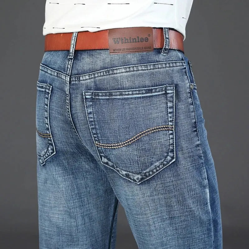 Wthinlee New Business Men's Jeans Casual Straight Stretch Fashion Classic Blue Black Work Denim Trousers Male Brand Clothing - Ellianto fashion Men's