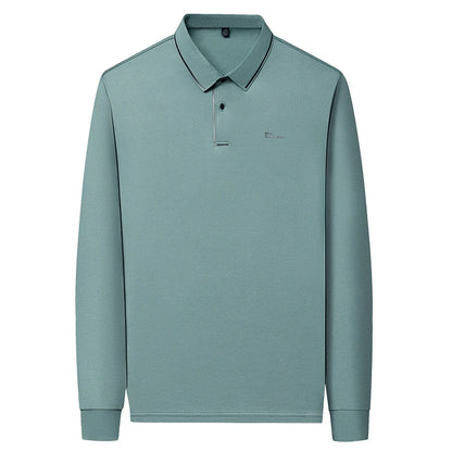 New Men's Business Casual Long Sleeved Shirt with Badge Solid Color Polo Shirt Fashionable Breathable Comfortable Versatile Top - Ellianto fashion Men's