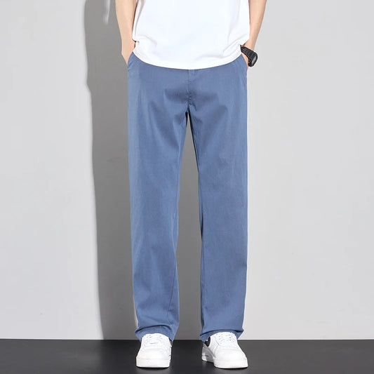2025 Summer Thin Men's Soft Lyocell Casual Pants Breathable Fashion Solid Color Simple Male Trousers Brand Clothing