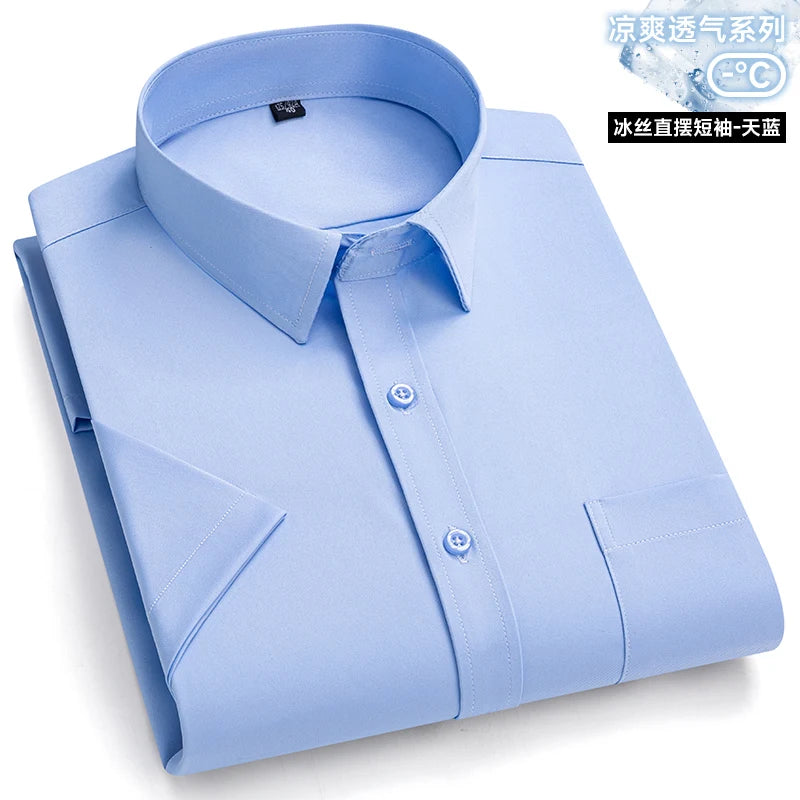 New Anti-Wrinkle Men Shirts Short Sleeves Dress Shirts For Men Slim Fit Camisa Social Business Blouse Pocket White Shirt S-7XL - Ellianto fashion Men's