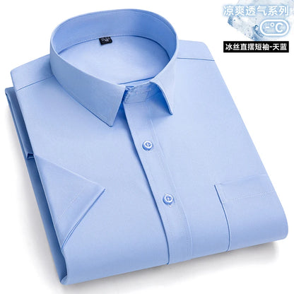 New Anti-Wrinkle Men Shirts Short Sleeves Dress Shirts For Men Slim Fit Camisa Social Business Blouse Pocket White Shirt S-7XL - Ellianto fashion Men's