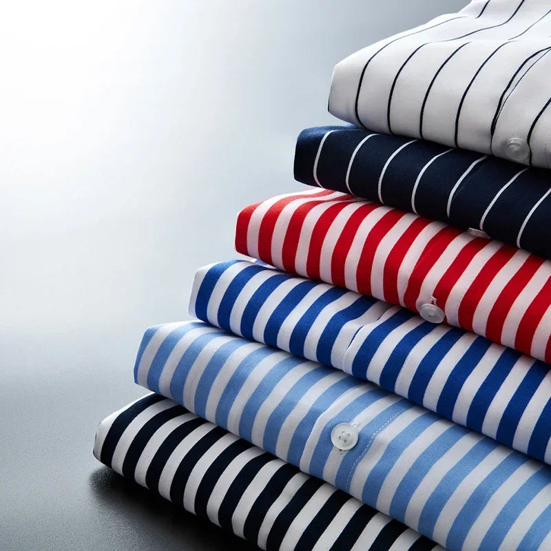 Men's Long Sleeve Blue White Striped Shirt Dress Fashion Standard-fit Button Down Shirts Blouse Men Hip-hop Streetwear Camisas - Ellianto fashion Men's